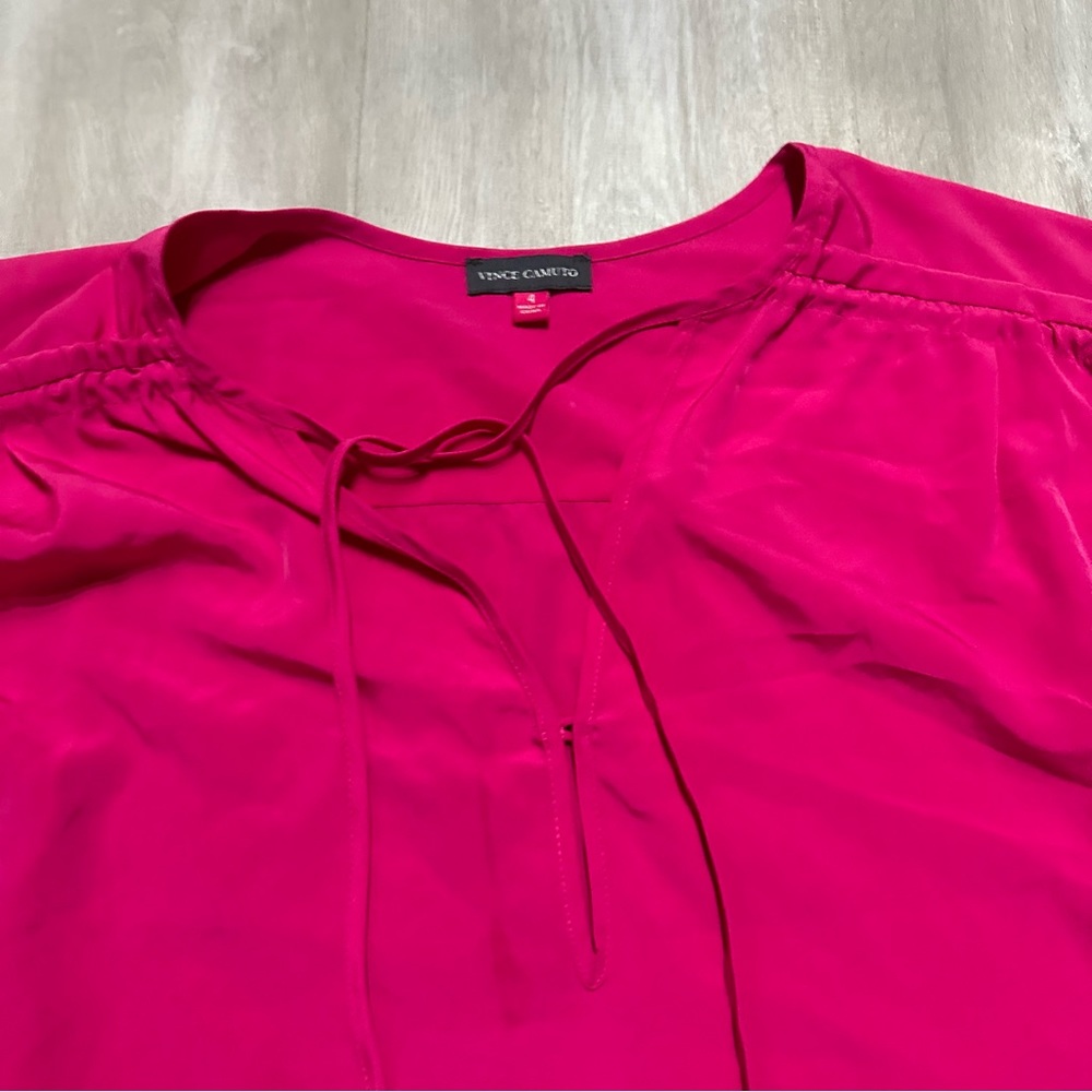 Vince Camuto Hot Pink Ruched Drawstring Sleeve Blouse Sz 4 - Picture 6 of 9
